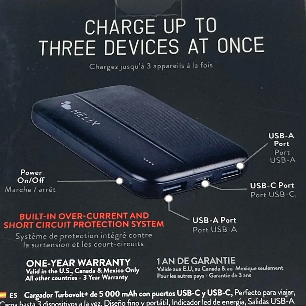 NWT Helix Power Bank 5,000 mAh with Dual USB-A Ports Black